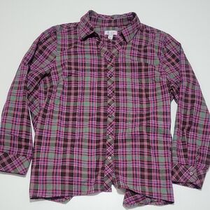 Denim&Co Women's Plaid Button-Down With Pattern Change Sides Western Boho